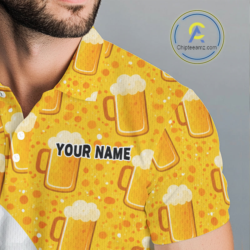 Mens Golf Polo Shirts Custom Beer Pattern, Funny Beer Pattern Golf Team Shirt NBT598