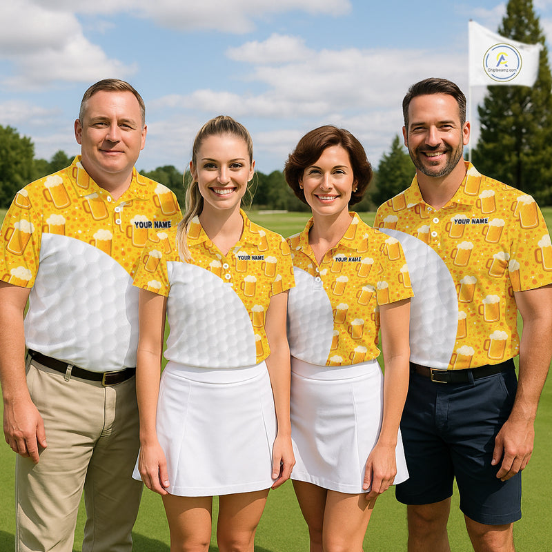 Mens Golf Polo Shirts Custom Beer Pattern, Funny Beer Pattern Golf Team Shirt NBT598