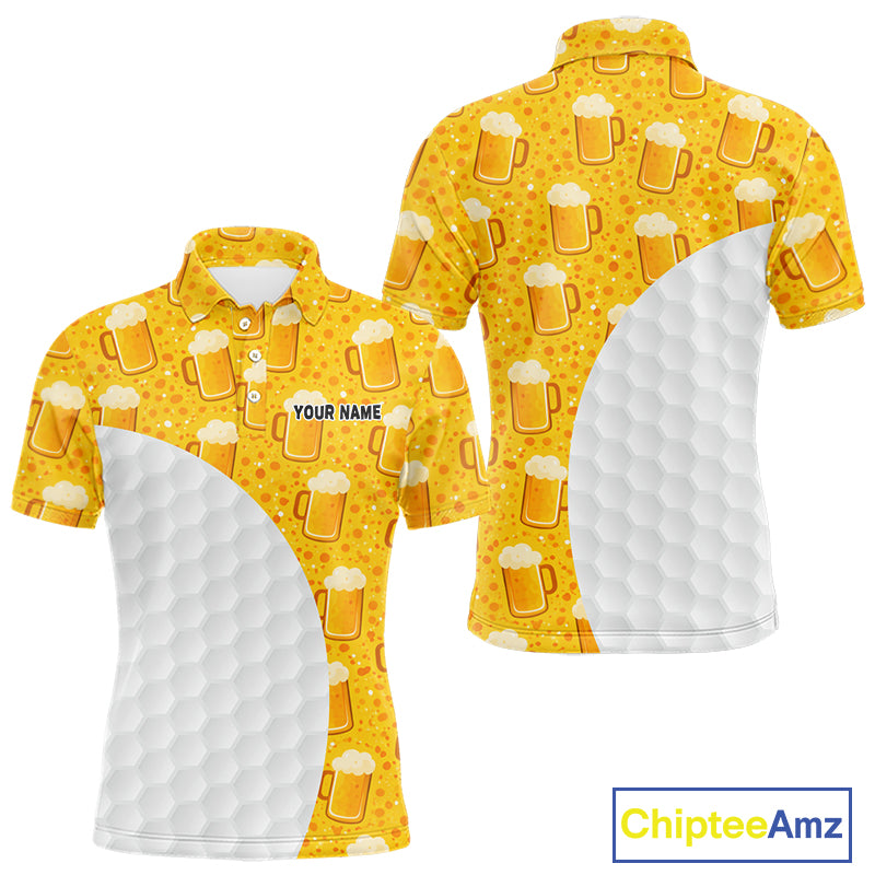 Mens Golf Polo Shirts Custom Beer Pattern, Funny Beer Pattern Golf Team Shirt NBT598