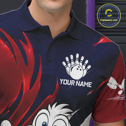 Custom Funny Red Blue Duck Mens Bowling Jersey Polo & 1/4 Quarter Zip, Duck Bowling Team Shirts NBT980