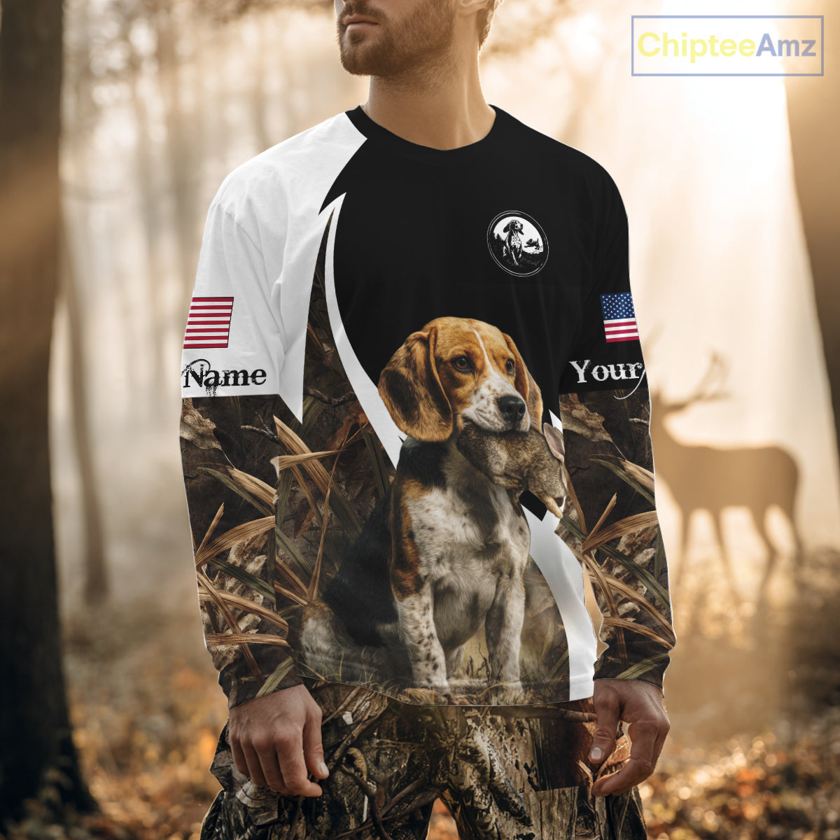 Personalized Rabbit Hunting Beagle Dog American Flag Details Camo 3D Shirts, Rabbit Hunting Gifts NBT216