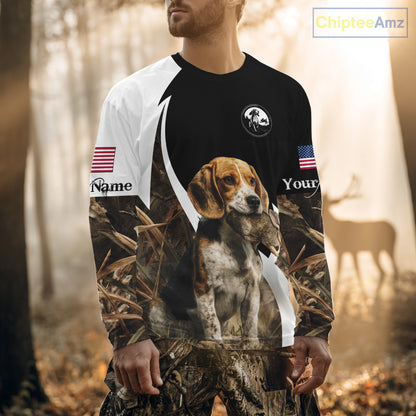 Personalized Rabbit Hunting Beagle Dog American Flag Details Camo 3D Shirts, Rabbit Hunting Gifts NBT216