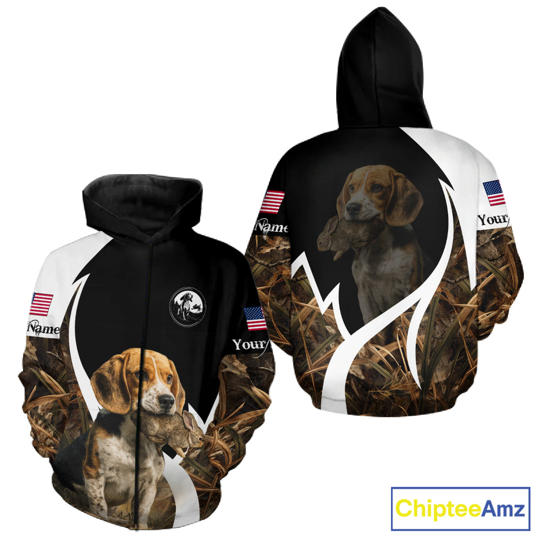 Personalized Rabbit Hunting Beagle Dog American Flag Details Camo 3D Shirts, Rabbit Hunting Gifts NBT216