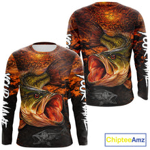Load image into Gallery viewer, Personalized Big Bass Fishing Jerseys Orange Camo, Bass Fishing Shirts Long Sleeve NBT416