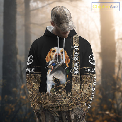 Duck Hunting with Beagle Dog Camo Custom Name All Over Print Shirts, Hunting Gifts NBT120