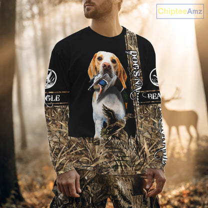 Duck Hunting with Beagle Dog Camo Custom Name All Over Print Shirts, Hunting Gifts NBT120