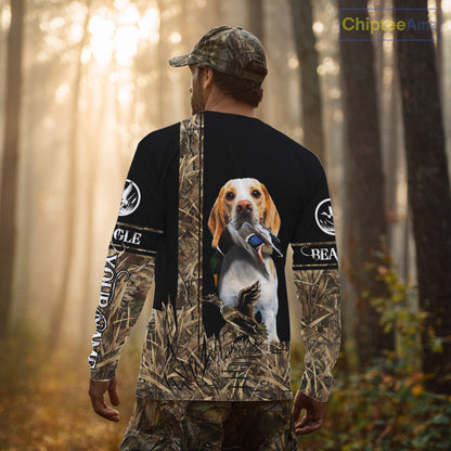 Duck Hunting with Beagle Dog Camo Custom Name All Over Print Shirts, Hunting Gifts NBT120