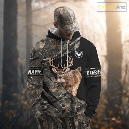 Whitetail Deer Hunting Shirt Camouflage Hoodie 3D Custom Name, Hunting Gift NBT324