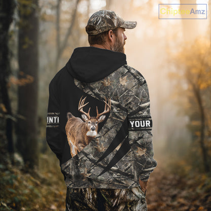 Whitetail Deer Hunting Shirt Camouflage Hoodie 3D Custom Name, Hunting Gift NBT324