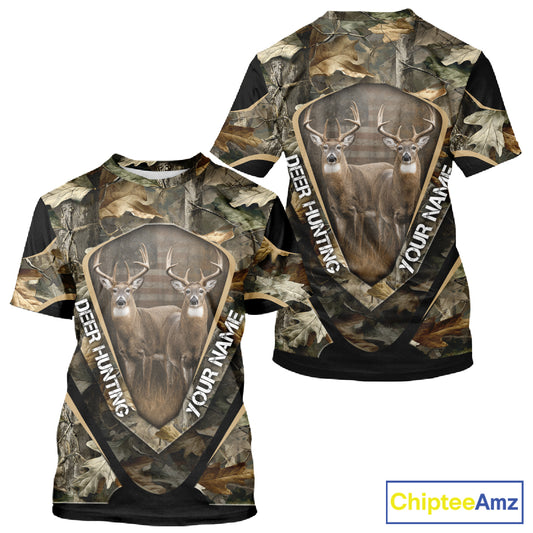 Whitetail Deer Hunting Shirt Custom Name Fall Season Camo, Deer Hunting Clothes For Men NBT325