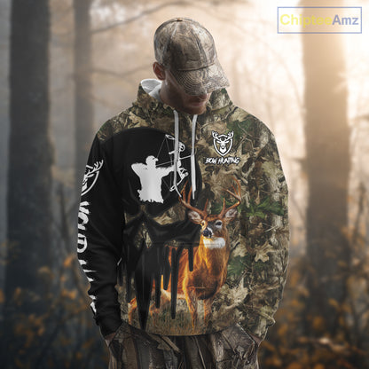 Deer Bow Hunting Camouflage Custom Name Shirt, Personalized Hunting Clothes, Hunting Gifts NBT327