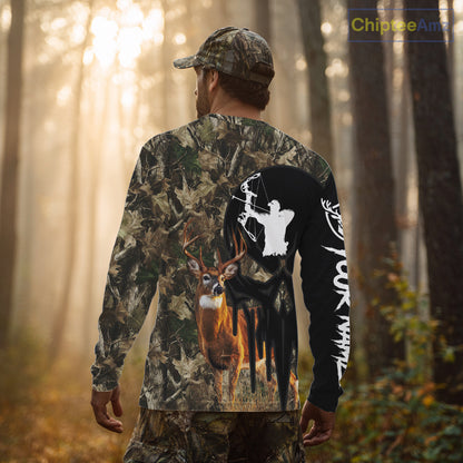 Deer Bow Hunting Camouflage Custom Name Shirt, Personalized Hunting Clothes, Hunting Gifts NBT327
