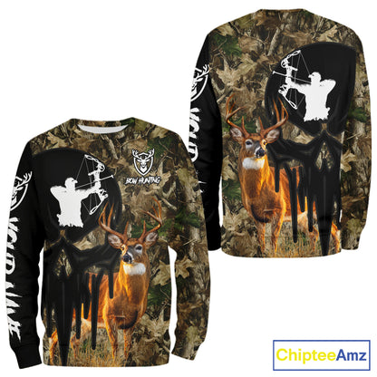 Deer Bow Hunting Camouflage Custom Name Shirt, Personalized Hunting Clothes, Hunting Gifts NBT327
