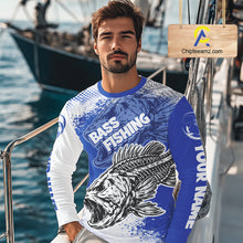 Load image into Gallery viewer, Blue Camo Bass Fishing Jerseys For Fishing Team, Bass Skeleton Fishing Shirts Long Sleeve NBT418