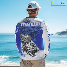 Load image into Gallery viewer, Blue Camo Bass Fishing Jerseys For Fishing Team, Bass Skeleton Fishing Shirts Long Sleeve NBT418