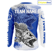 Load image into Gallery viewer, Blue Camo Bass Fishing Jerseys For Fishing Team, Bass Skeleton Fishing Shirts Long Sleeve NBT418