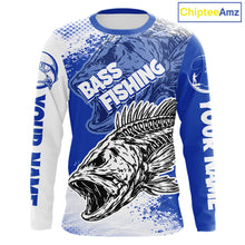 Load image into Gallery viewer, Blue Camo Bass Fishing Jerseys For Fishing Team, Bass Skeleton Fishing Shirts Long Sleeve NBT418