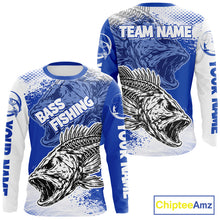 Load image into Gallery viewer, Blue Camo Bass Fishing Jerseys For Fishing Team, Bass Skeleton Fishing Shirts Long Sleeve NBT418