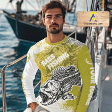 Load image into Gallery viewer, Yellow Camo Bass Fishing Jerseys For Fishing Team, Bass Skeleton Fishing Shirts Long Sleeve NBT419