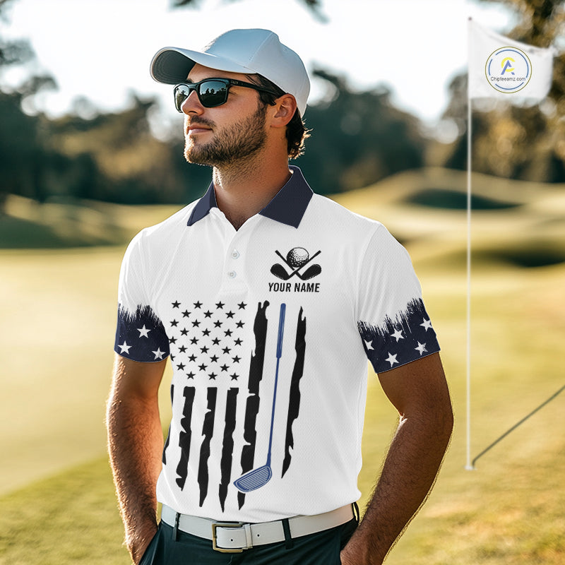 USA Flag Pattern Mens Golf Polo Shirt, Patriotic American Golf Shirt, 4Th Of July Golf Outfit NBT613