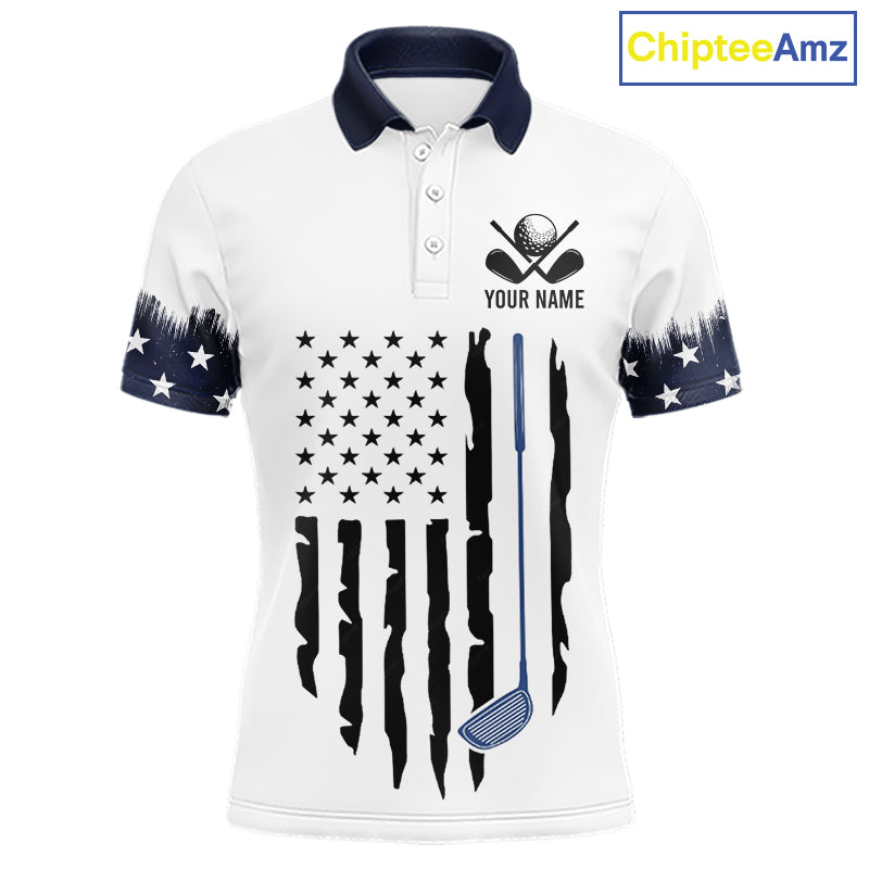 USA Flag Pattern Mens Golf Polo Shirt, Patriotic American Golf Shirt, 4Th Of July Golf Outfit NBT613