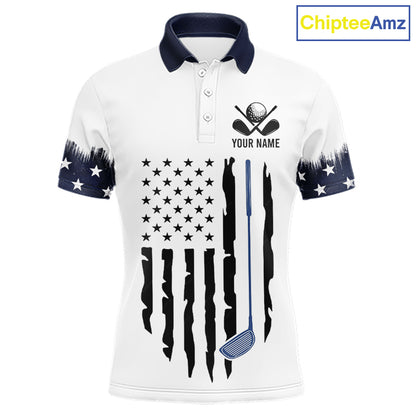 USA Flag Pattern Mens Golf Polo Shirt, Patriotic American Golf Shirt, 4Th Of July Golf Outfit NBT613
