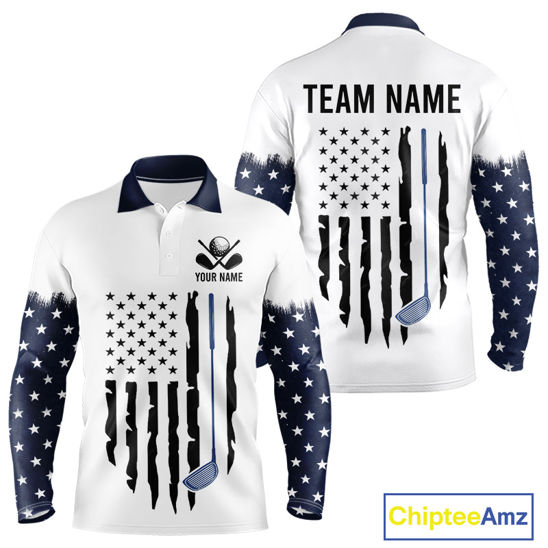 USA Flag Pattern Mens Golf Polo Shirt, Patriotic American Golf Shirt, 4Th Of July Golf Outfit NBT613