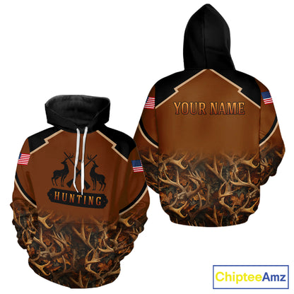 Brown Camo Deer Hunting American Flag 3D All Over Printed Shirt for Men NBT223
