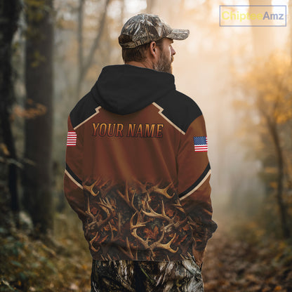 Brown Camo Deer Hunting American Flag 3D All Over Printed Shirt for Men NBT223