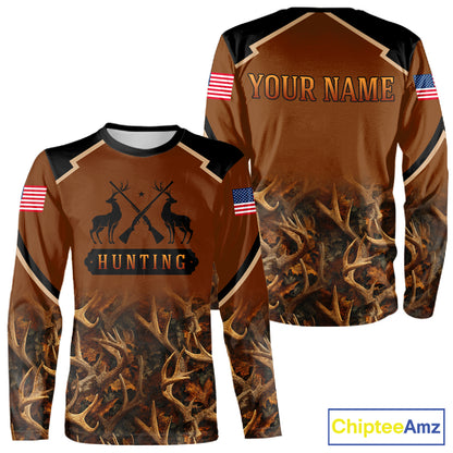 Brown Camo Deer Hunting American Flag 3D All Over Printed Shirt for Men NBT223