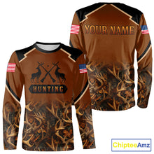 Load image into Gallery viewer, Brown Camo Deer Hunting Shirts with American Flag for Men, Hunting Gift Ideas for Hunters NBT223