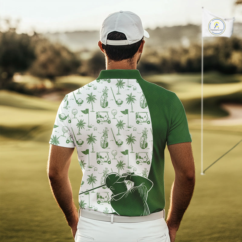 Green Mens Golf Polo Shirts, Funny Golf Icons Athetic Shirt, Golf Gifts For Men NBT481