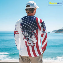 Load image into Gallery viewer, Bass Fishing American Flag Fishing Tournament Shirts, Personalized Bass Long Sleeve Fishing Jerseys NBT485