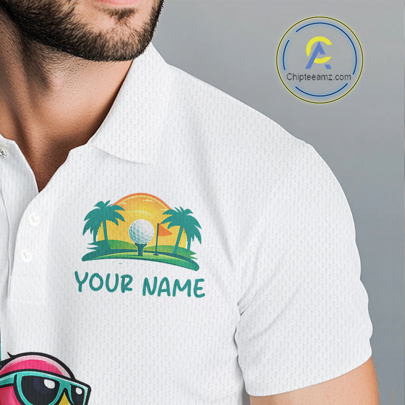 Funny Flamingo Mens Golf Polo Shirts Colorful Tropical Flamingo Custom Name, Golf Gifts  NBT487