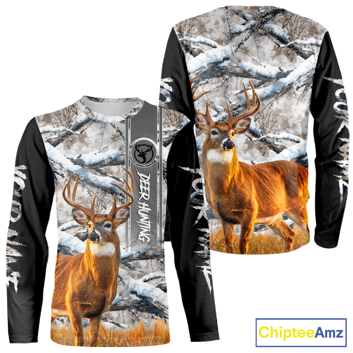 Winter Whitetail Deer Camo Hunting Hoodie 3D All Over Printed Long Sleeves Hunting Shirt For Men NBT335