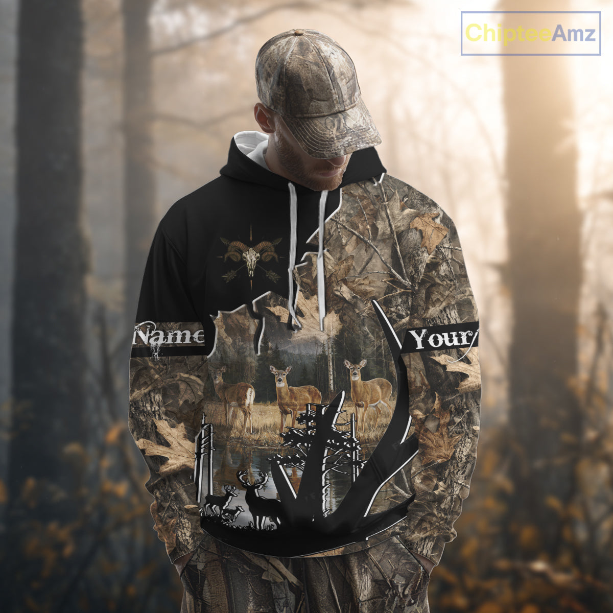 Custom Whitetail Deer 3D All Over Print Shirts, Gift for Men, Hunting Hoodie Long Sleeves NBT336