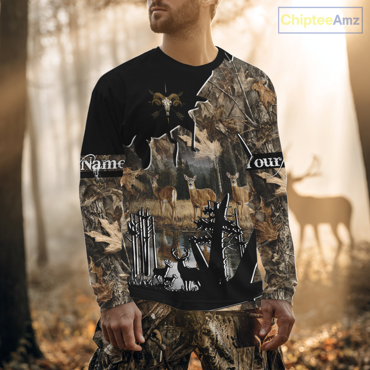 Custom Whitetail Deer 3D All Over Print Shirts, Gift for Men, Hunting Hoodie Long Sleeves NBT336