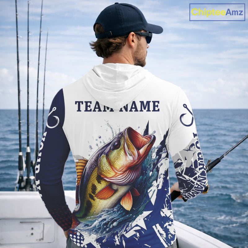 Bass Fishing 3D Texas Flag Western Shirts Customize Bass Fishing Hooded Jerseys, Sun Protection Shirts NBT738