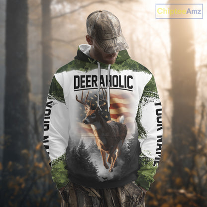 Green Camouflage Deer Hunting Shirts with American Flag – Custom Name, Gift for Hunters NBT37