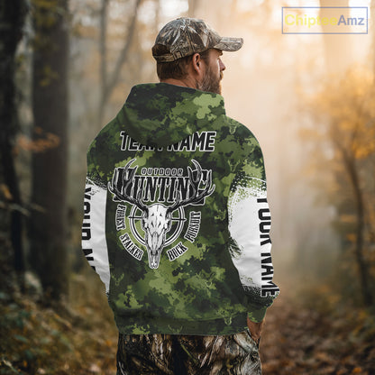 Green Camouflage Deer Hunting Shirts with American Flag – Custom Name, Gift for Hunters NBT37