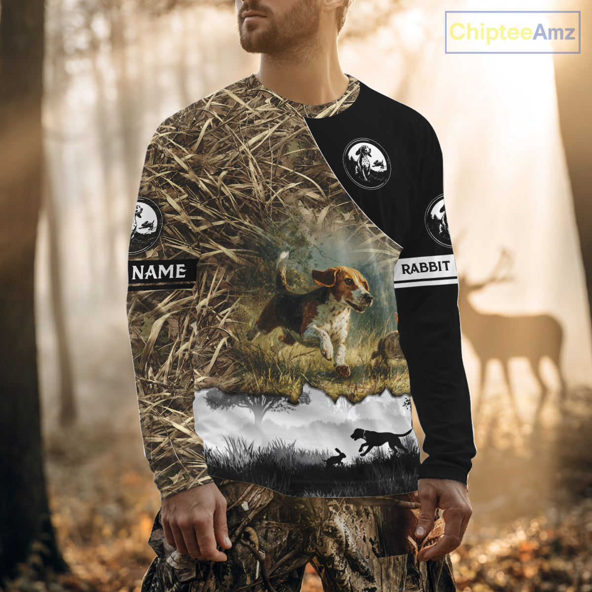 Personalized Rabbit Hunting with Beagle Dog 3D All Over Printed Shirts, Rabbit Hunting Clothes for Men NBT135