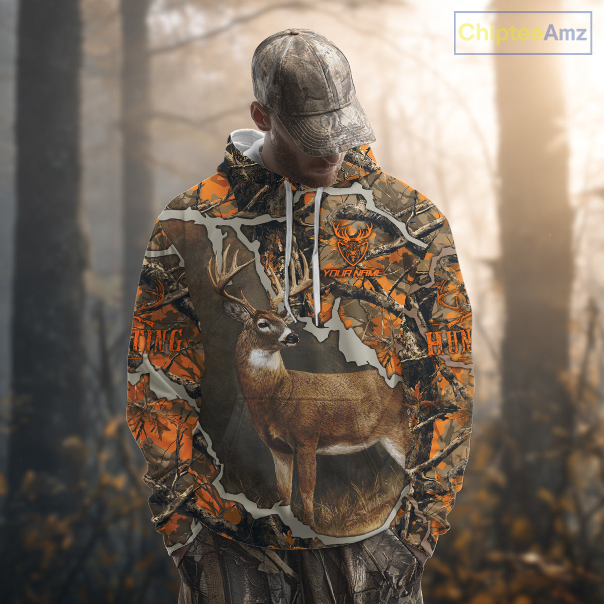 Whitetail Deer Hunting Custom Name Orange Camo Shirt, Deer Hunting Apparel, Camouflage Deer Shirts NBT339