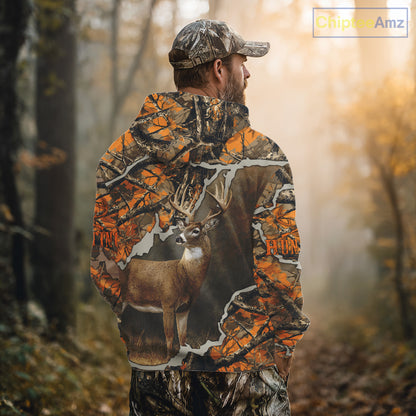 Whitetail Deer Hunting Custom Name Orange Camo Shirt, Deer Hunting Apparel, Camouflage Deer Shirts NBT339