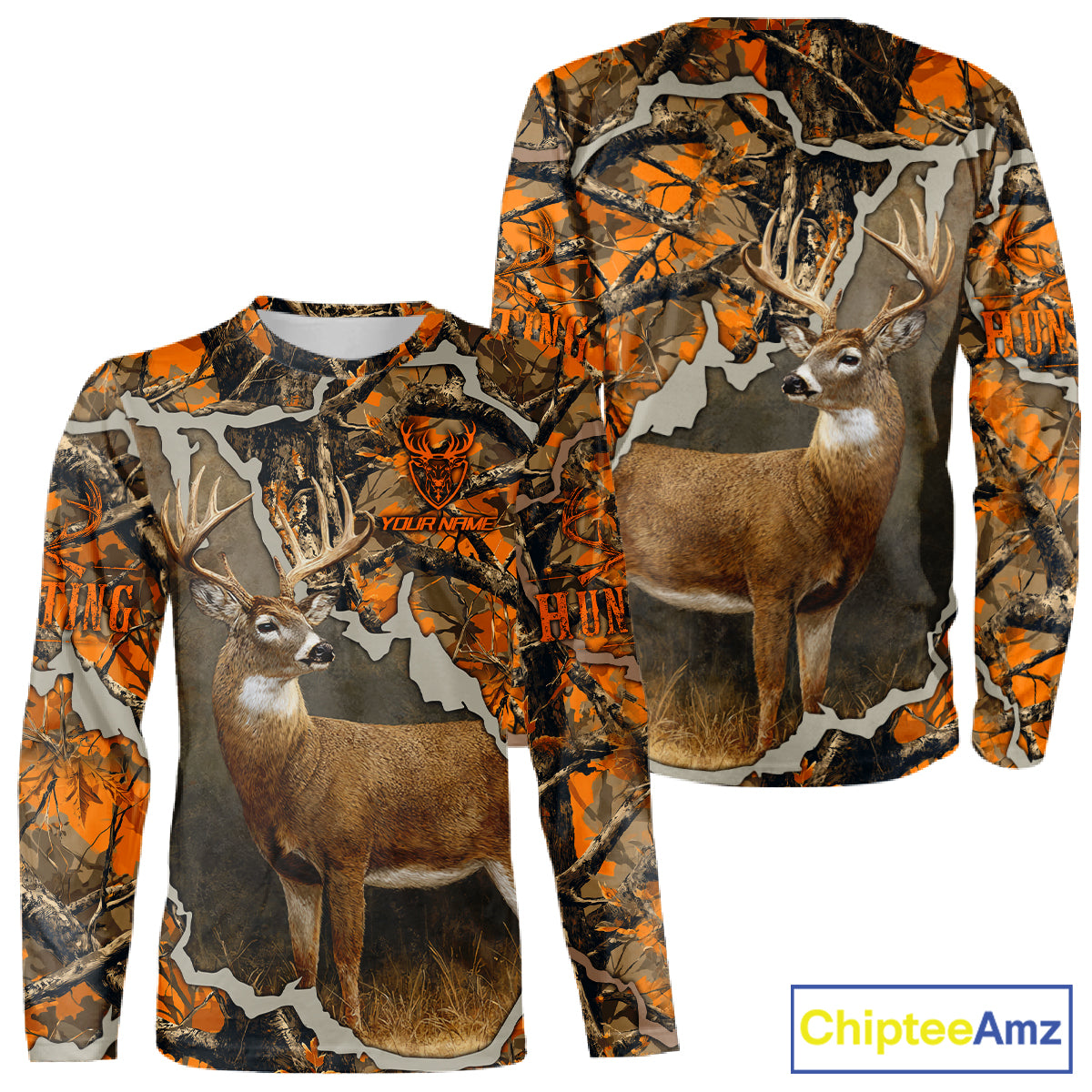 Whitetail Deer Hunting Custom Name Orange Camo Shirt, Deer Hunting Apparel, Camouflage Deer Shirts NBT339