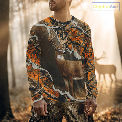 Whitetail Deer Hunting Custom Name Orange Camo Shirt, Deer Hunting Apparel, Camouflage Deer Shirts NBT339