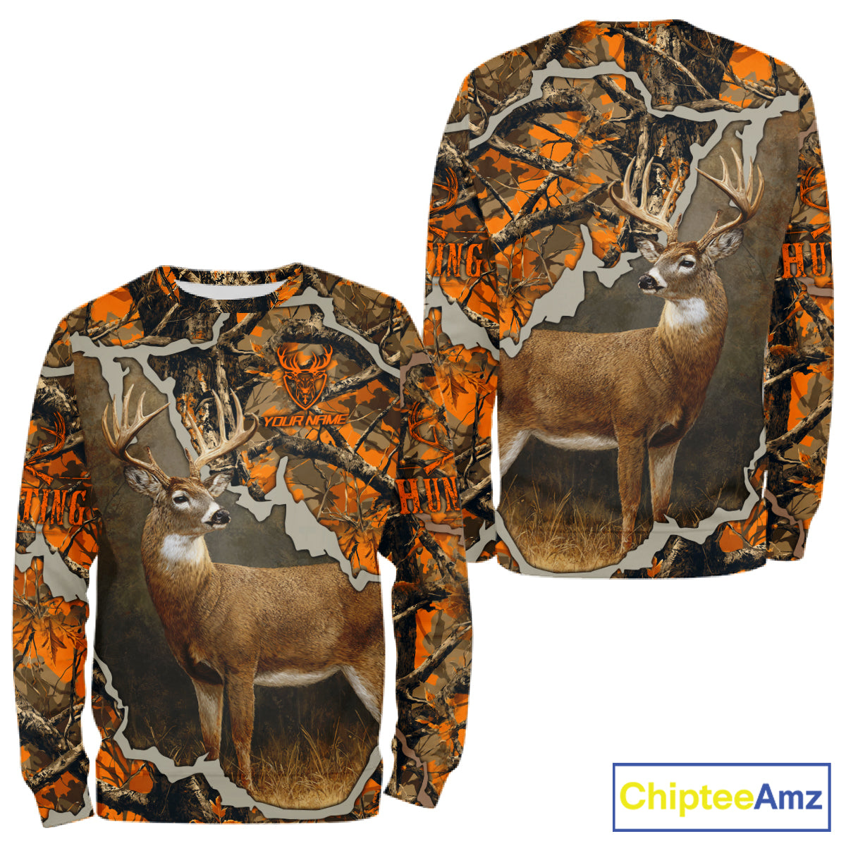 Whitetail Deer Hunting Custom Name Orange Camo Shirt, Deer Hunting Apparel, Camouflage Deer Shirts NBT339