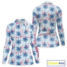 Load image into Gallery viewer, Flamingo Tropical Palm Tree Womens Polo Shirt, Custom Matching Girl Polo Team, Golf Gifts For Ladies NBT494