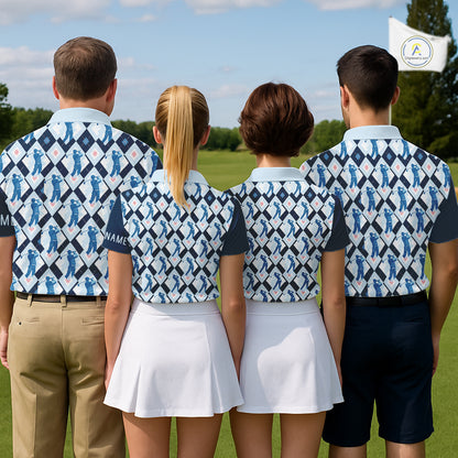 Blue Argyle Golf Polo Shirt For Men, Golf Friends Shirt, Blue Retro Golf Outfits NHT565