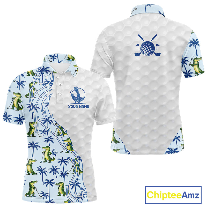 Funny Alligator Palm Tree Mens Golf Polo Shirt Custom Name Golf Top Funny Golf Gifts NBT496