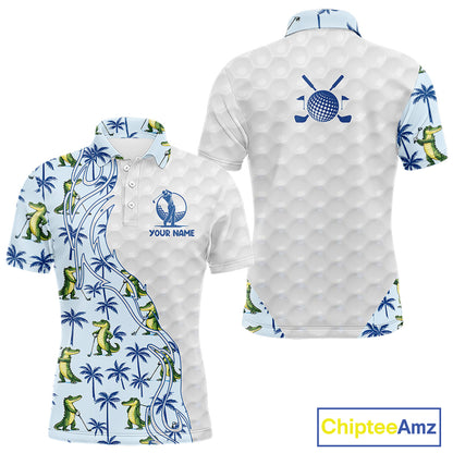Funny Alligator Palm Tree Mens Golf Polo Shirt Custom Name Golf Top Funny Golf Gifts NBT496